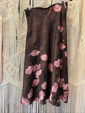 Zara Brown Floral Slip Skirt with Pink Poppy Print